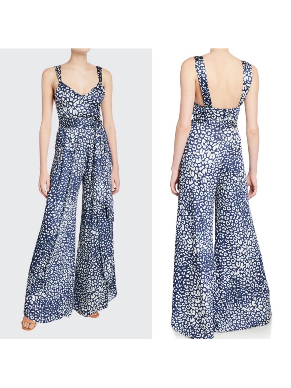 ALEXIS Tyrell Wide Leg Belted Leopard marine leopard Print Slit Jumpsuit XL NEW